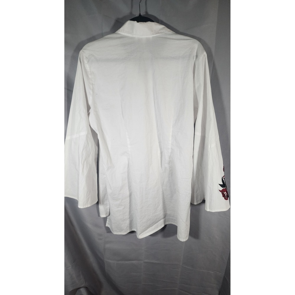 Mishca White Cotton Floral Embroidered Button Down Tunic Top Boho Artsy Large - Picture 2 of 7
